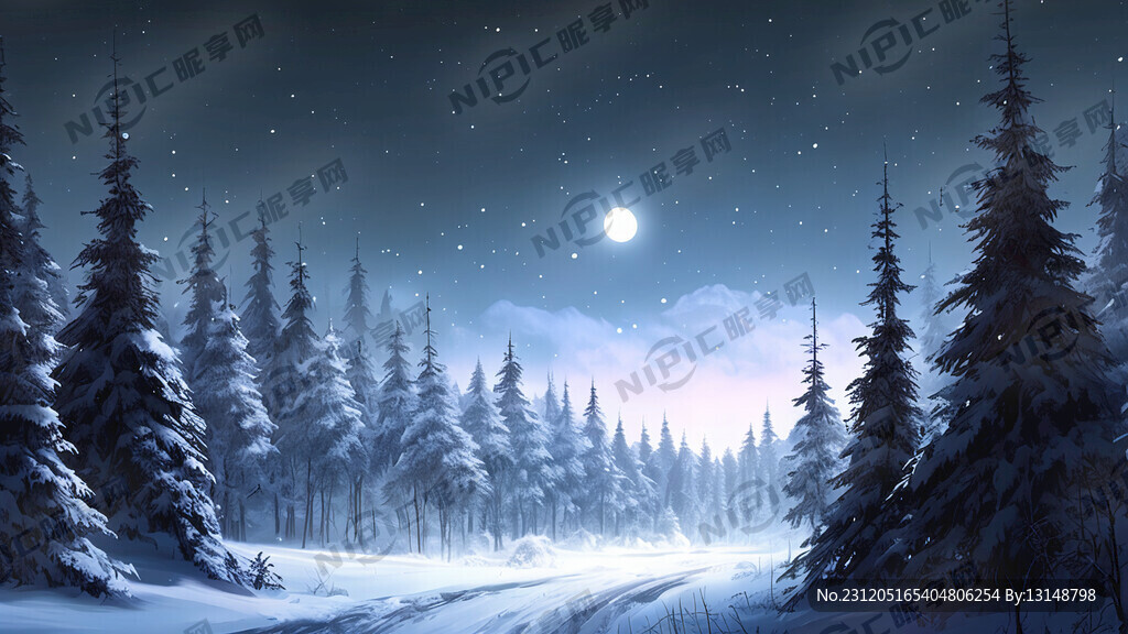森林 黑夜 冰雪