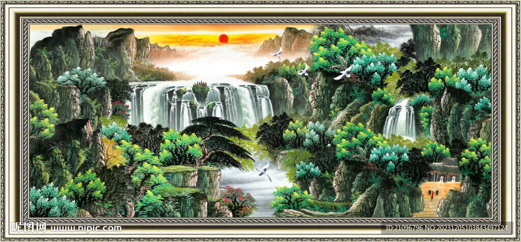 聚宝盆山水画 