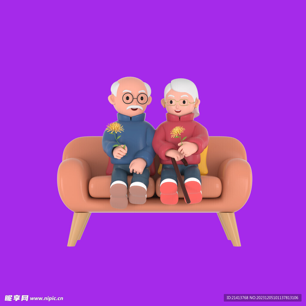 手绘卡通老人