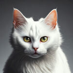 一只白色的猫，面向镜头，坐姿，美丽，眼睛有神