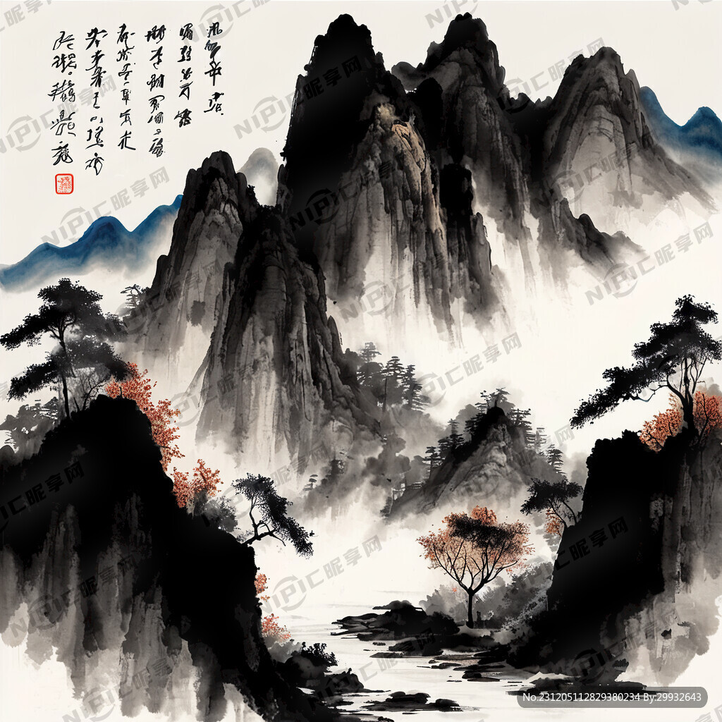 山谷 中国风 中国画 山水