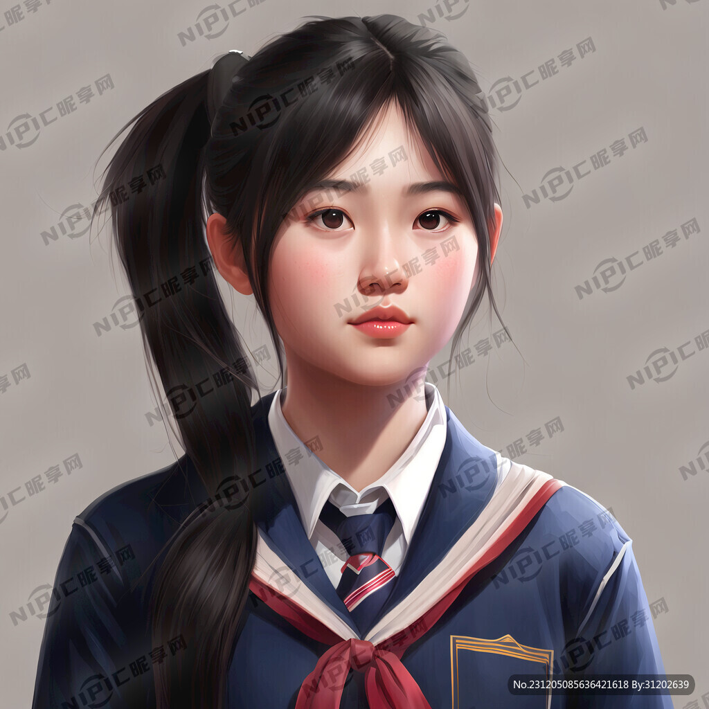 一张女孩头像 穿校服 马尾辫