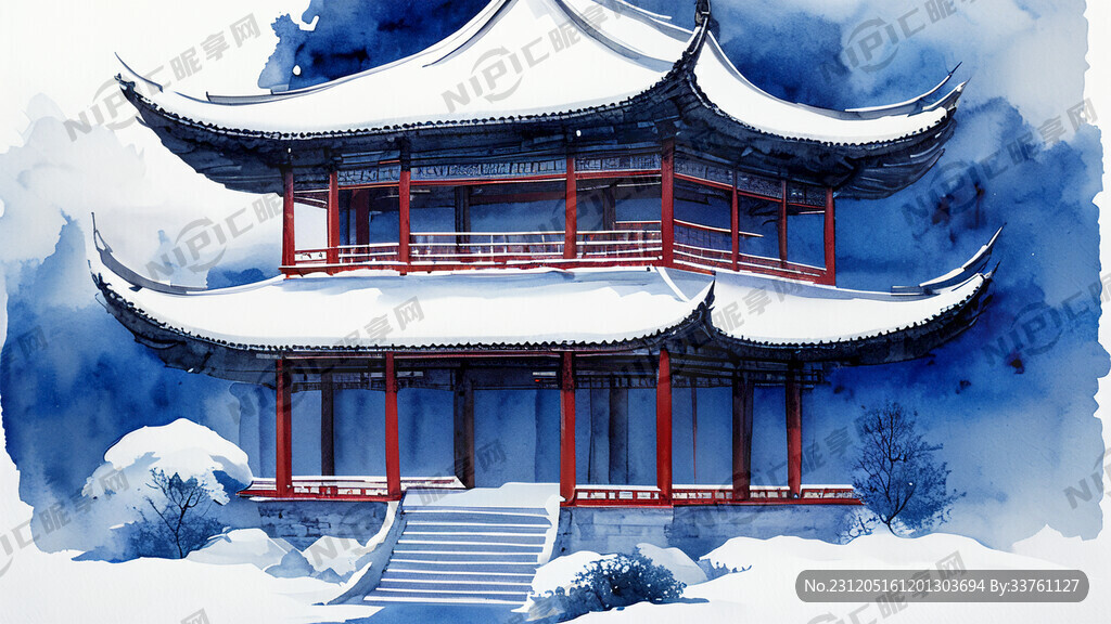 冬天 白色和蓝色 寺庙