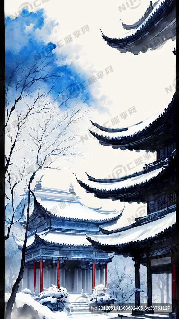 冬天 白色和蓝色 寺庙