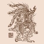 手绘凤凰版画