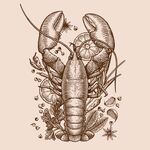 手绘龙虾版画
