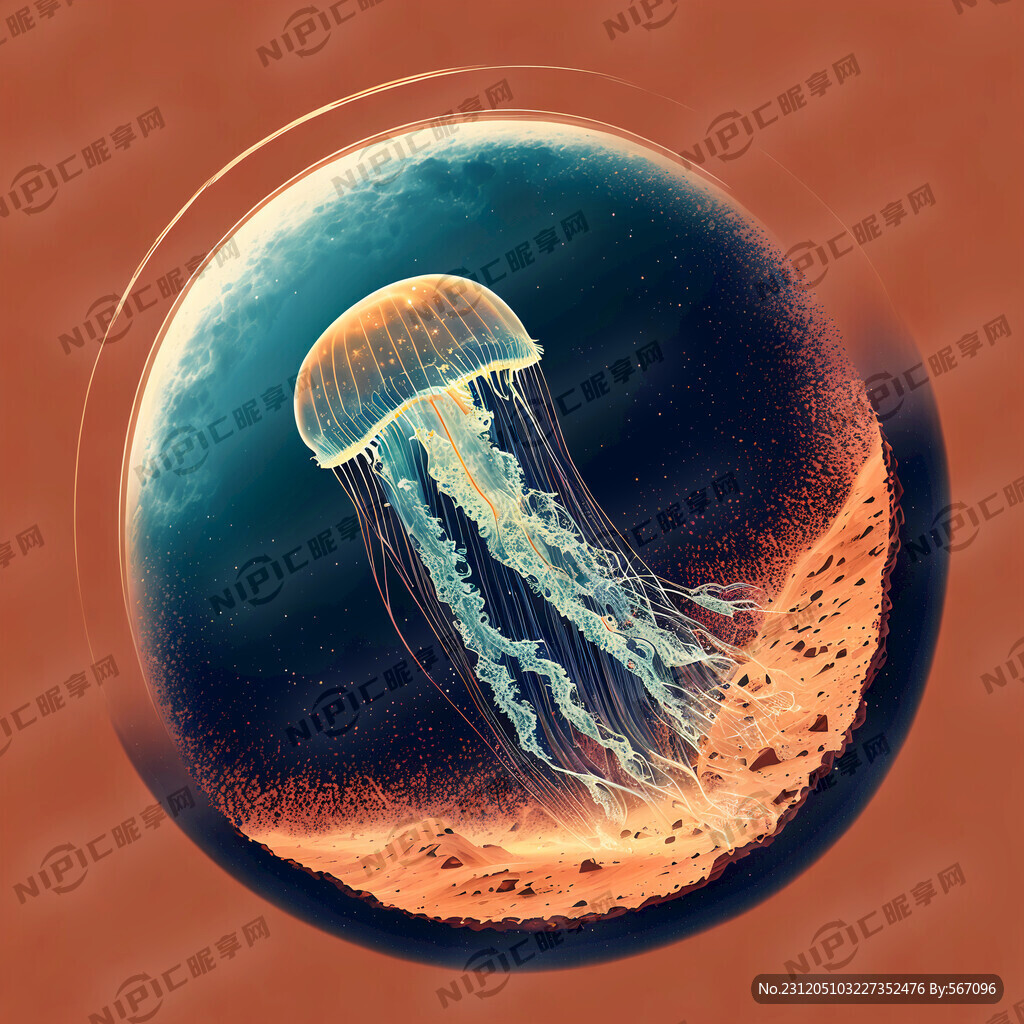 水母撞火星 背景是一大大月亮