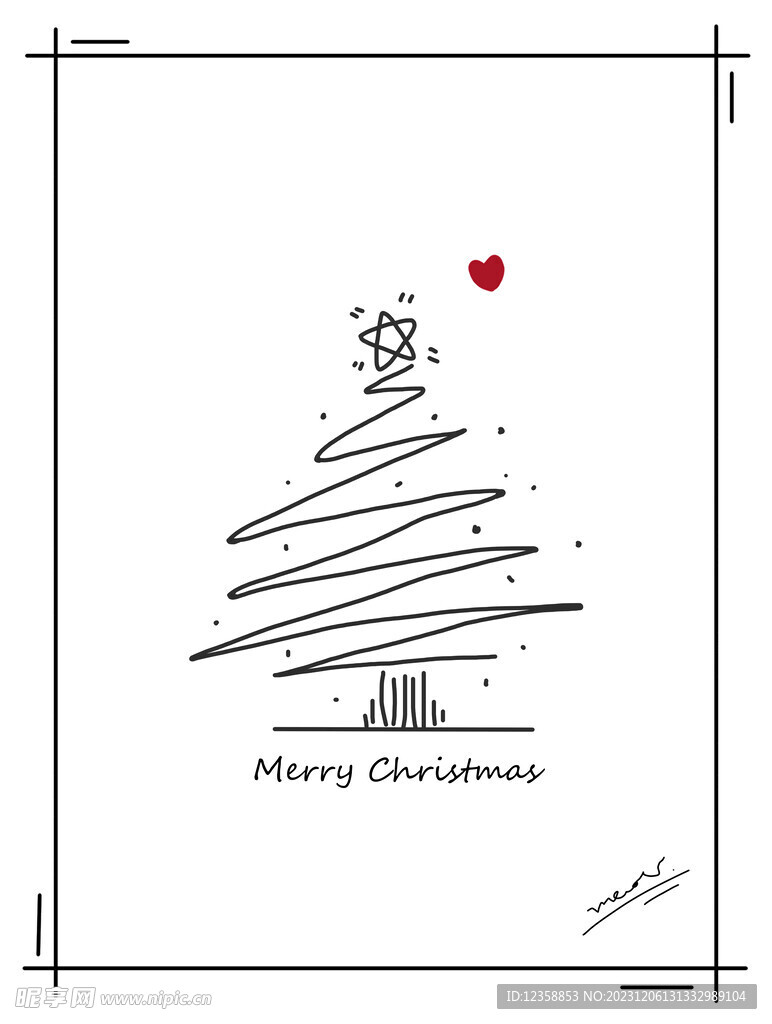 简线条笔卡通圣诞树