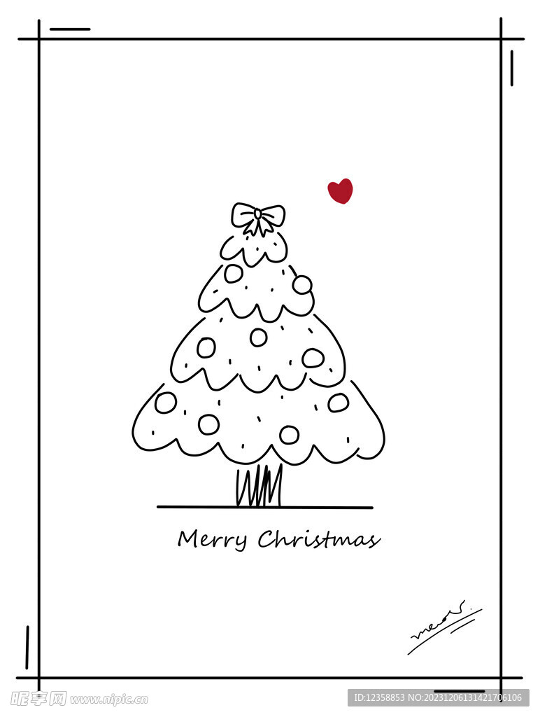 手绘线条圣诞树 