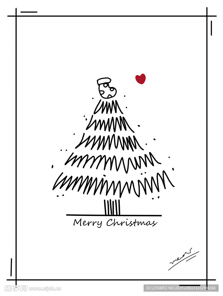 手绘线条卡通圣诞树