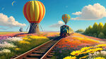 花朵，花海，风车，小火车，热气球