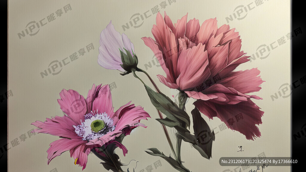 花艺手绘 带手拿笔画图的动作。