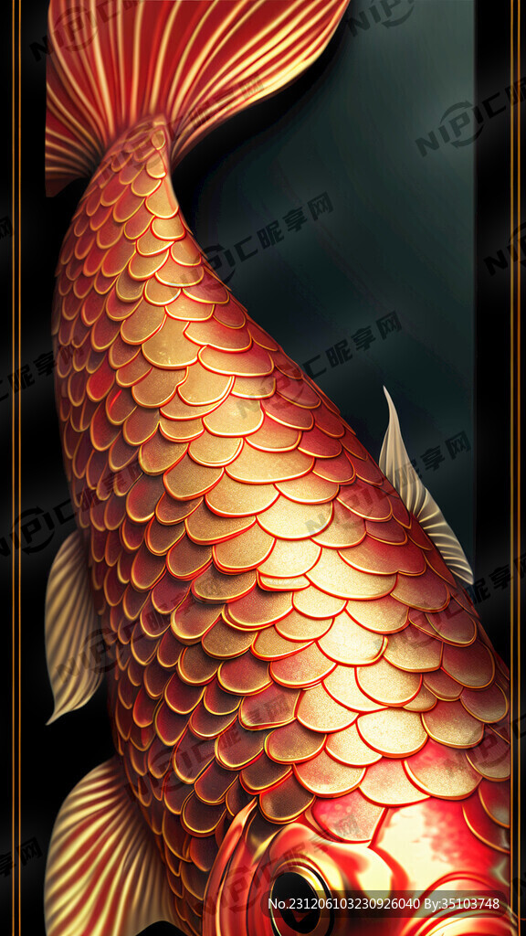 锦鲤 鱼鳞 红色 金色 波浪