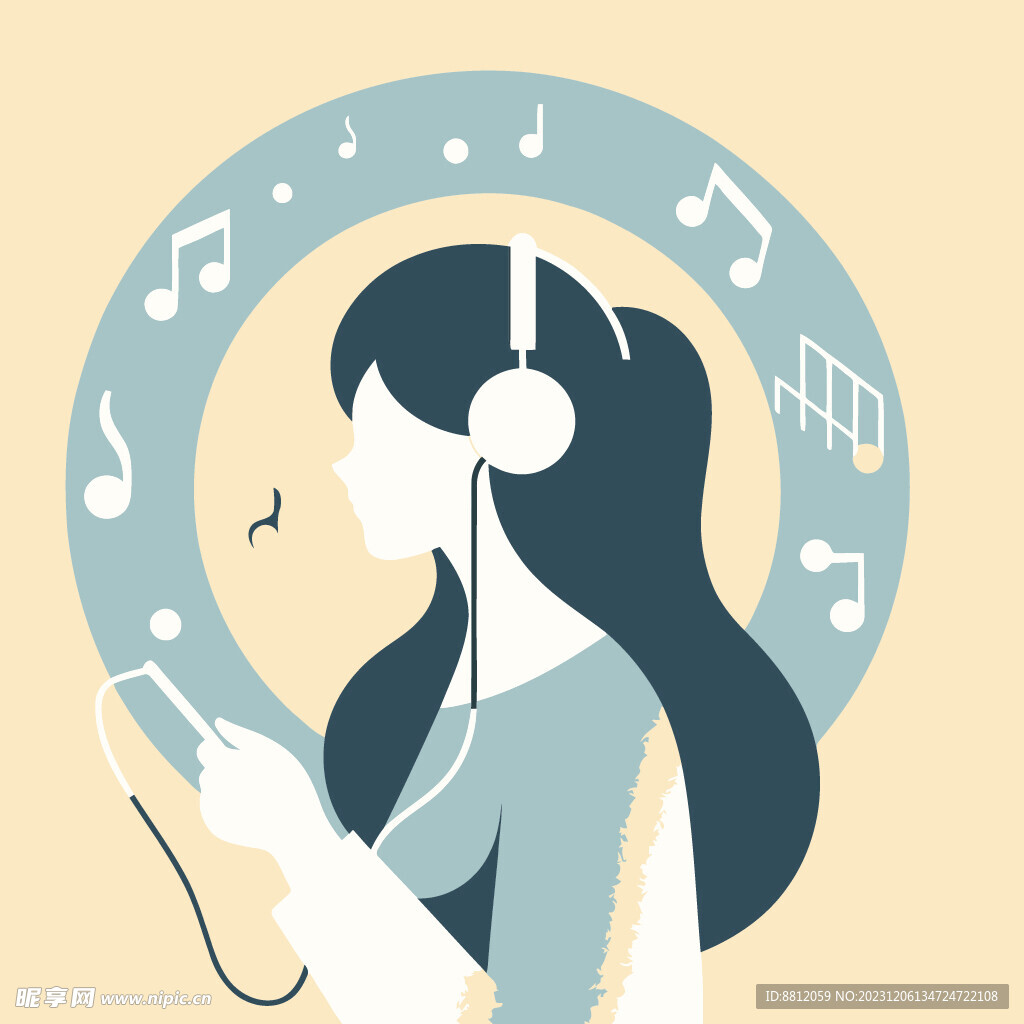 一个人听音乐卡通创意