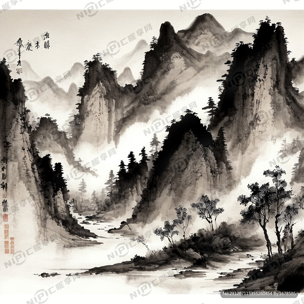山谷 中国风 中国画 山水