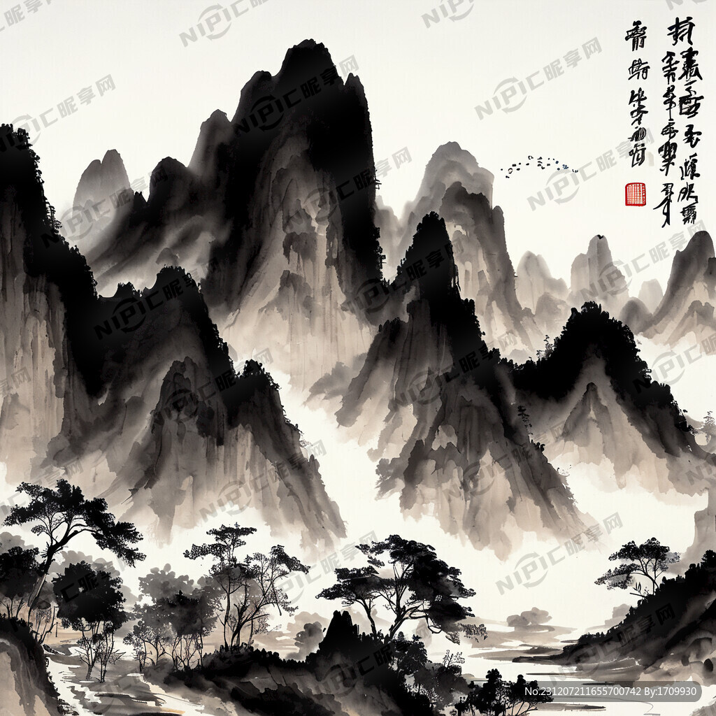 山谷 中国风 中国画 山水