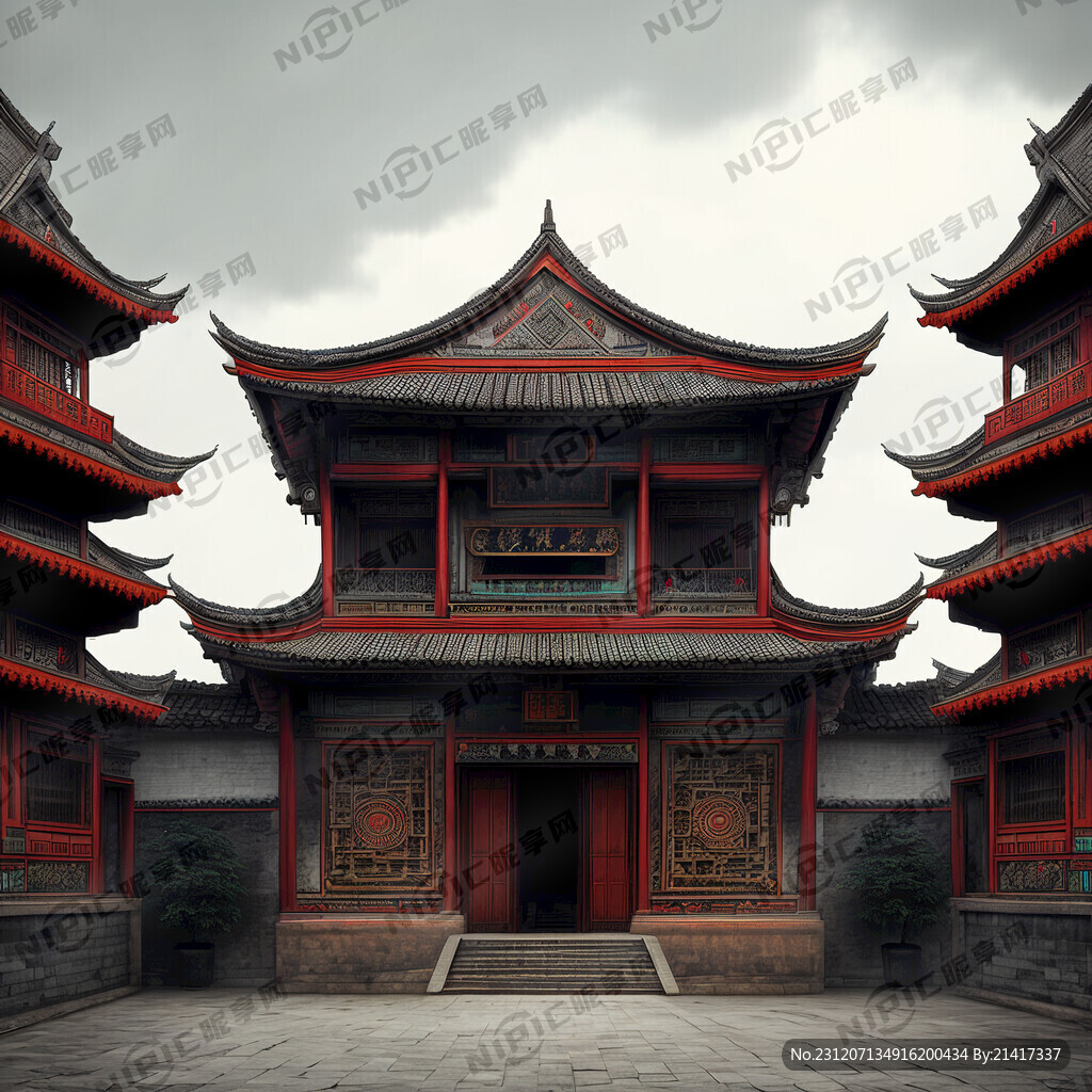 彝族建筑 暗调 建筑群 正面