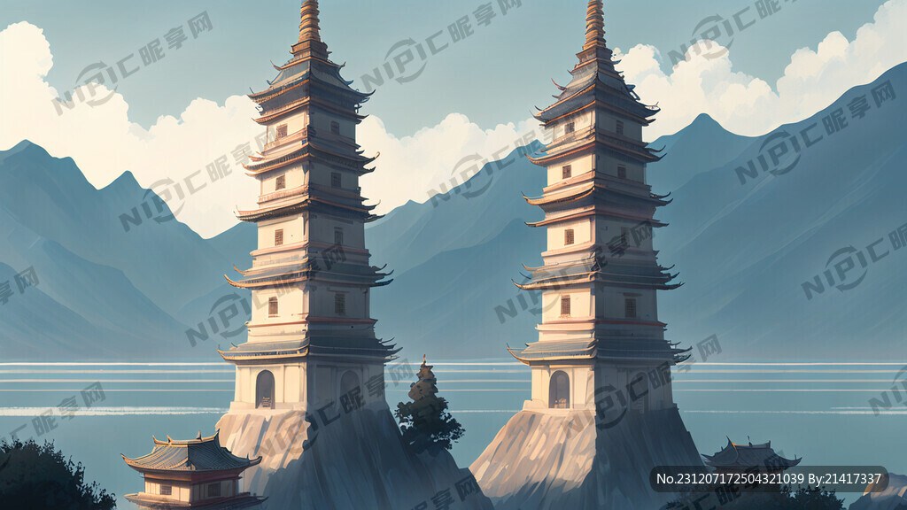 大理三塔 苍山 洱海 全景