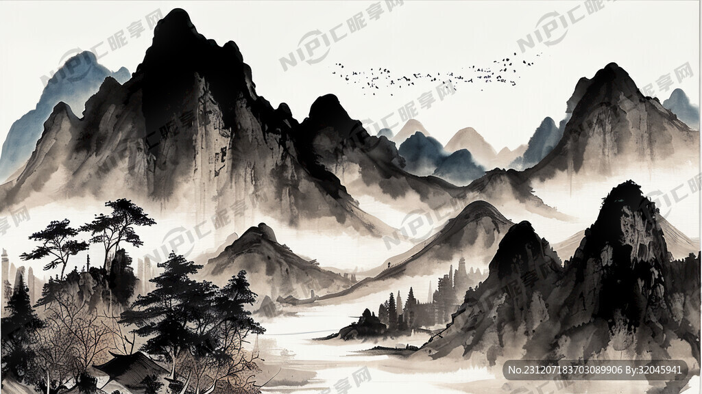 山谷 中国风 中国画 山水