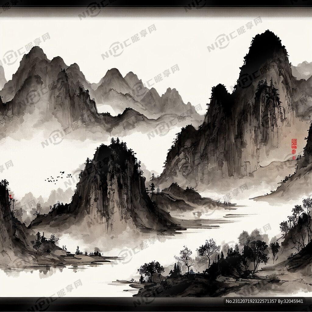 山谷 中国风 中国画 山水