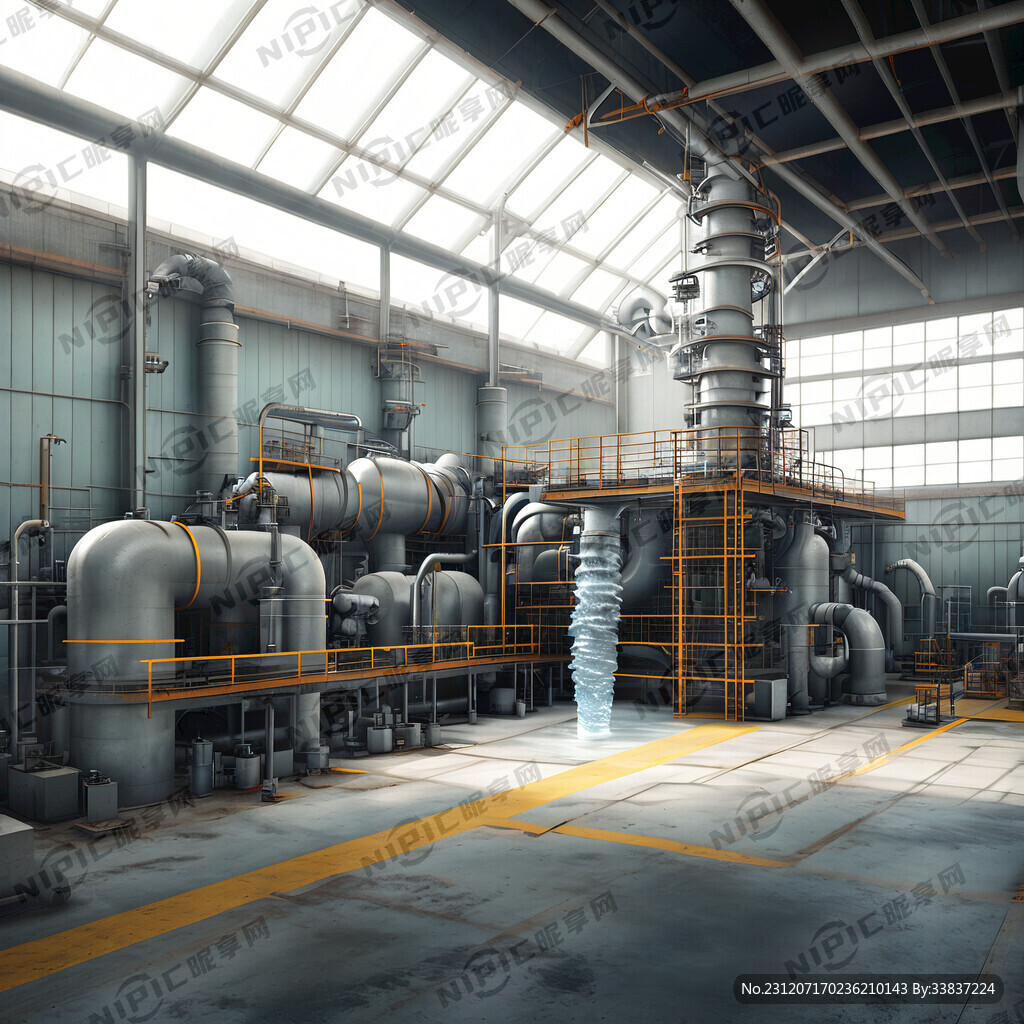 有阀体的水处理工厂车间