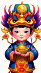 带龙头像帽子的可爱孩子 全身画 手拿元宝 财神爷 可爱形象 卡通 春节素材 龙形象 贺卡 明信片 手机壳图案 本命年抱枕 国潮龙年插画 龙年国潮插画 手机壳 红包封面 台历挂历 扁平风格