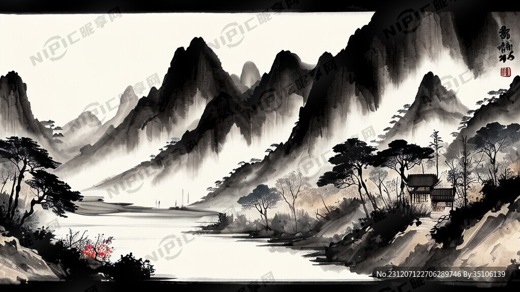 山谷 中国风 中国画 山水