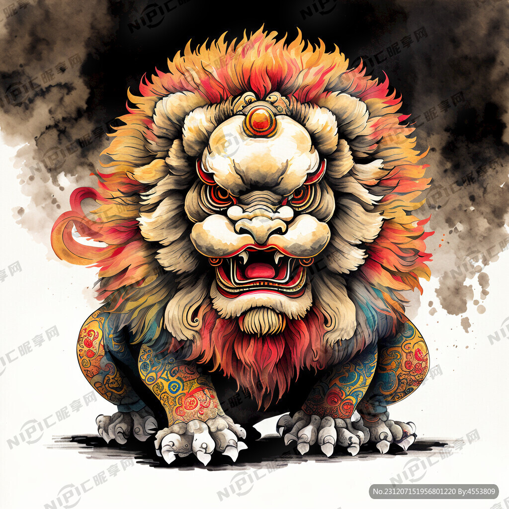 舞狮插画 正面 手绘画风