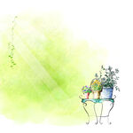 水彩盆栽绿色背景挂画装饰画