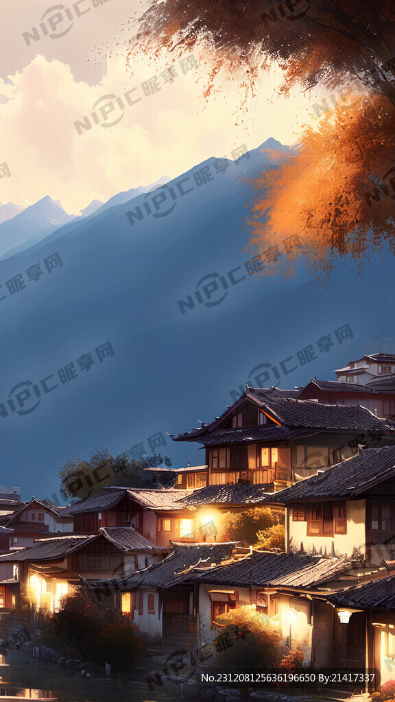 大理白族村落 夜景 梦幻
