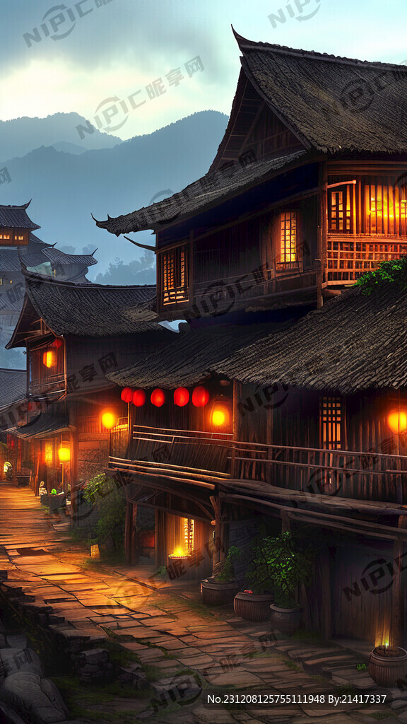 彝族村落 夜景 梦幻 完美光线