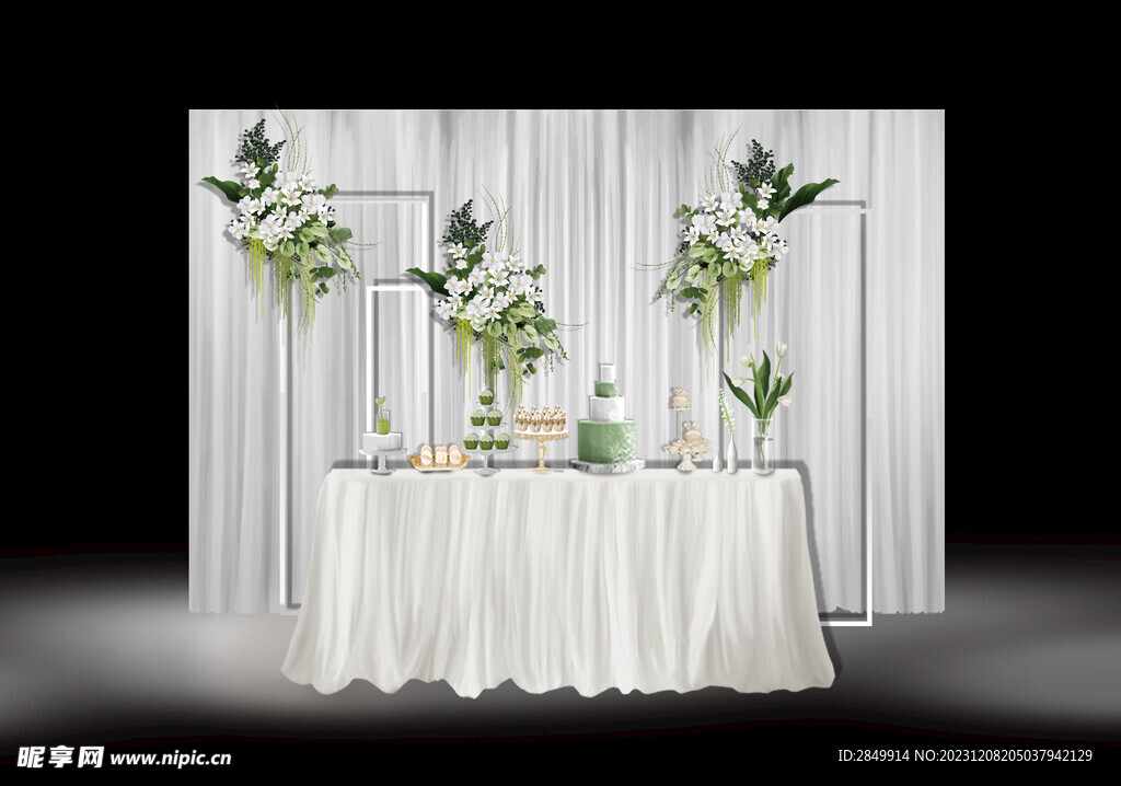 婚礼甜品台桌效果图设计素材