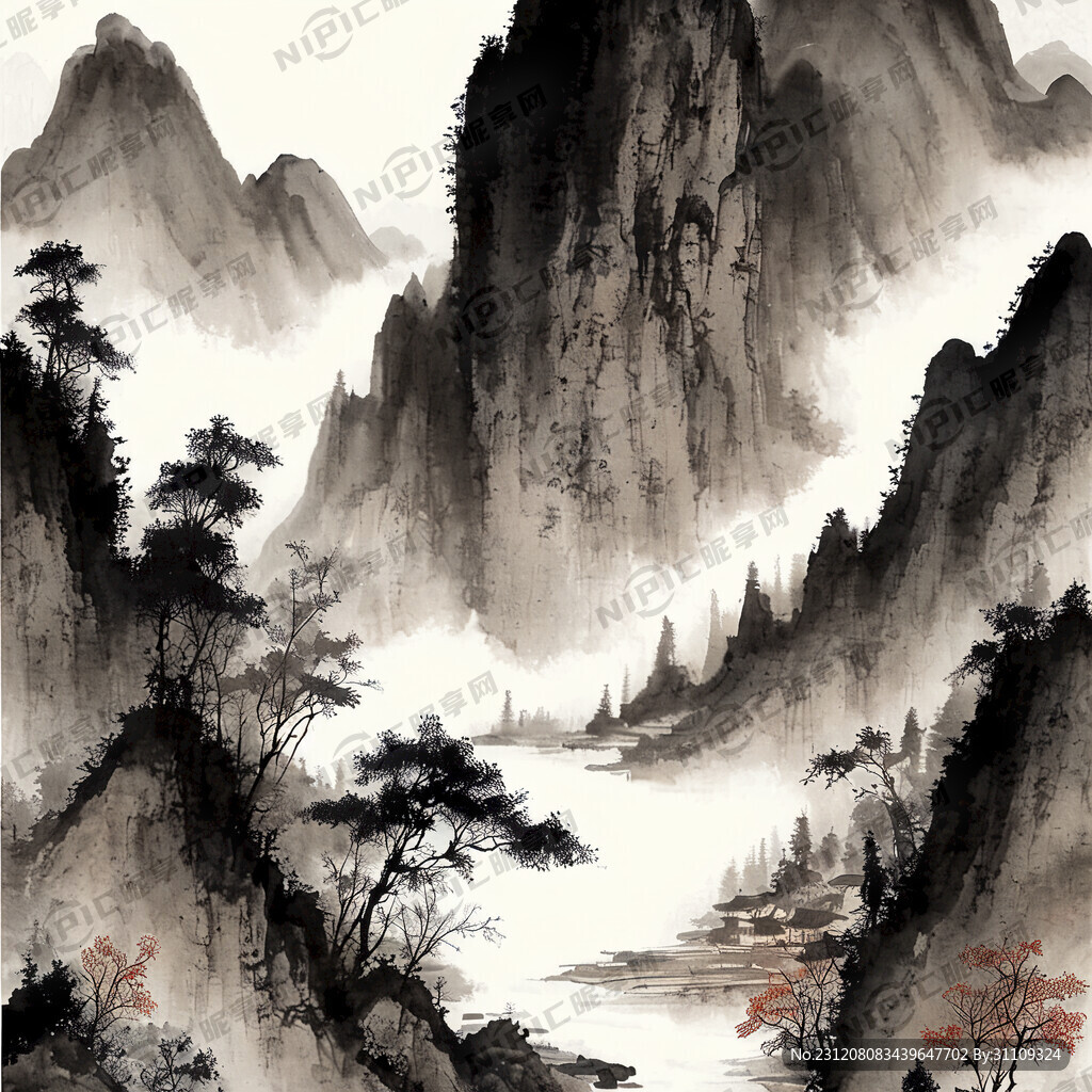 山谷 中国风 中国画 山水
