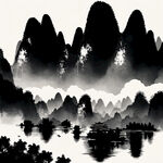 桂林山水单色图案
