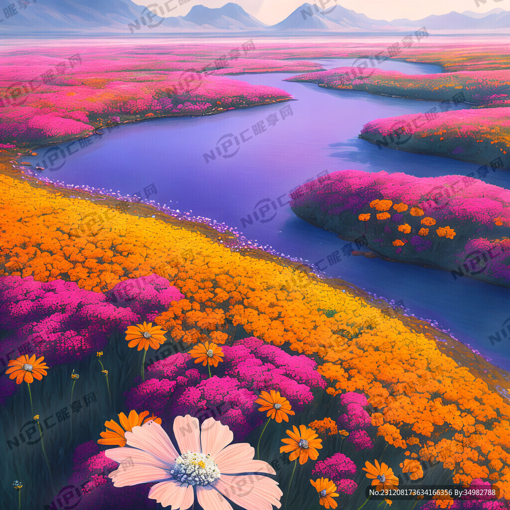 花海 航拍瞰 手绘 清新