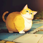 一只胖胖的黄色卡通猫，纯色背景，二次元，高清