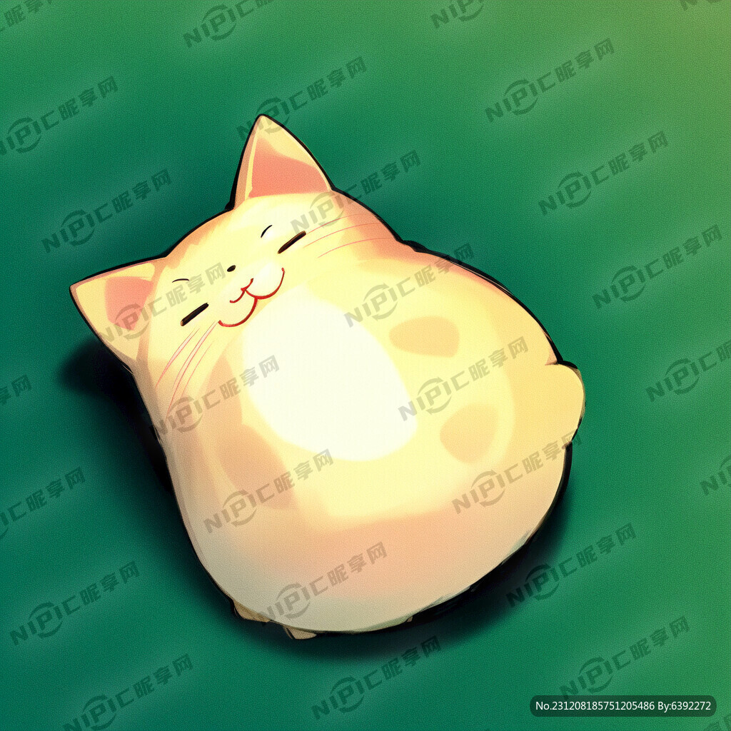 一只胖胖的黄色卡通猫 纯色背景