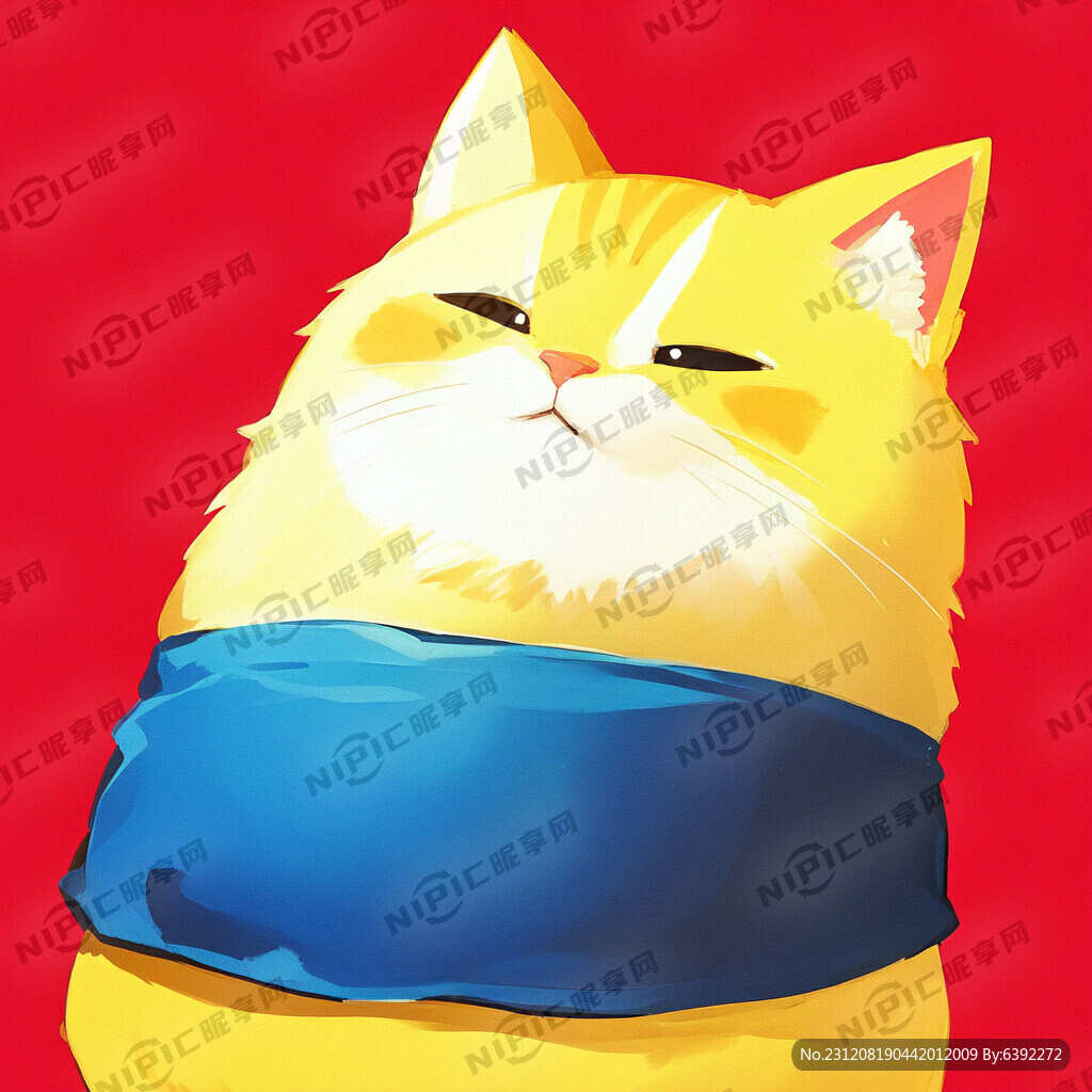 一只胖胖的黄色猫咪 红色背景