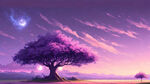 紫色晚霞 梦幻星光 远景 风景 一棵茂盛大树