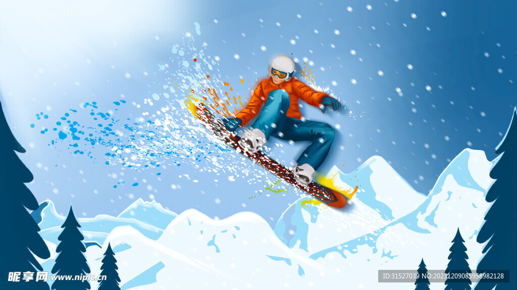 炫酷冬季滑雪插画