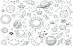 手绘线条宇宙元素背景墙 