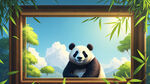 熊猫  框子  自然风光，天空晴朗，细节丰富  竹子