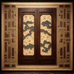 木质豪华中国古色背景墙一层正面图地面地毯无窗幽暗
