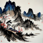 中国风，彩色山水画