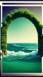 拱门形状
标题 绿色满海中，共舞大自然
        第一届童创科技节
背景图为动植物图案，主打大自然和环保风格