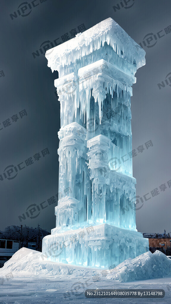 错落的冰块组成的柱子 庄严