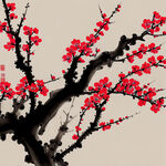 红色梅花水墨画