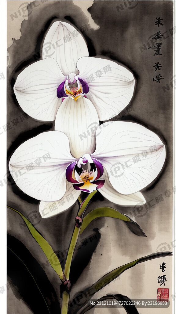 白色兰花水墨画