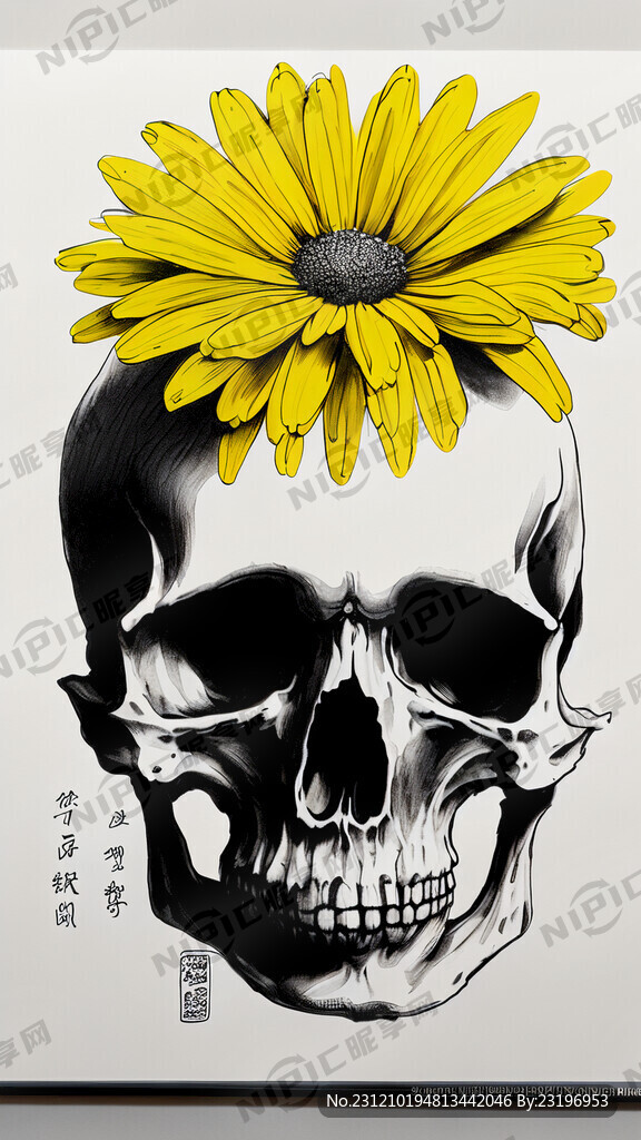 黄色雏菊水墨画