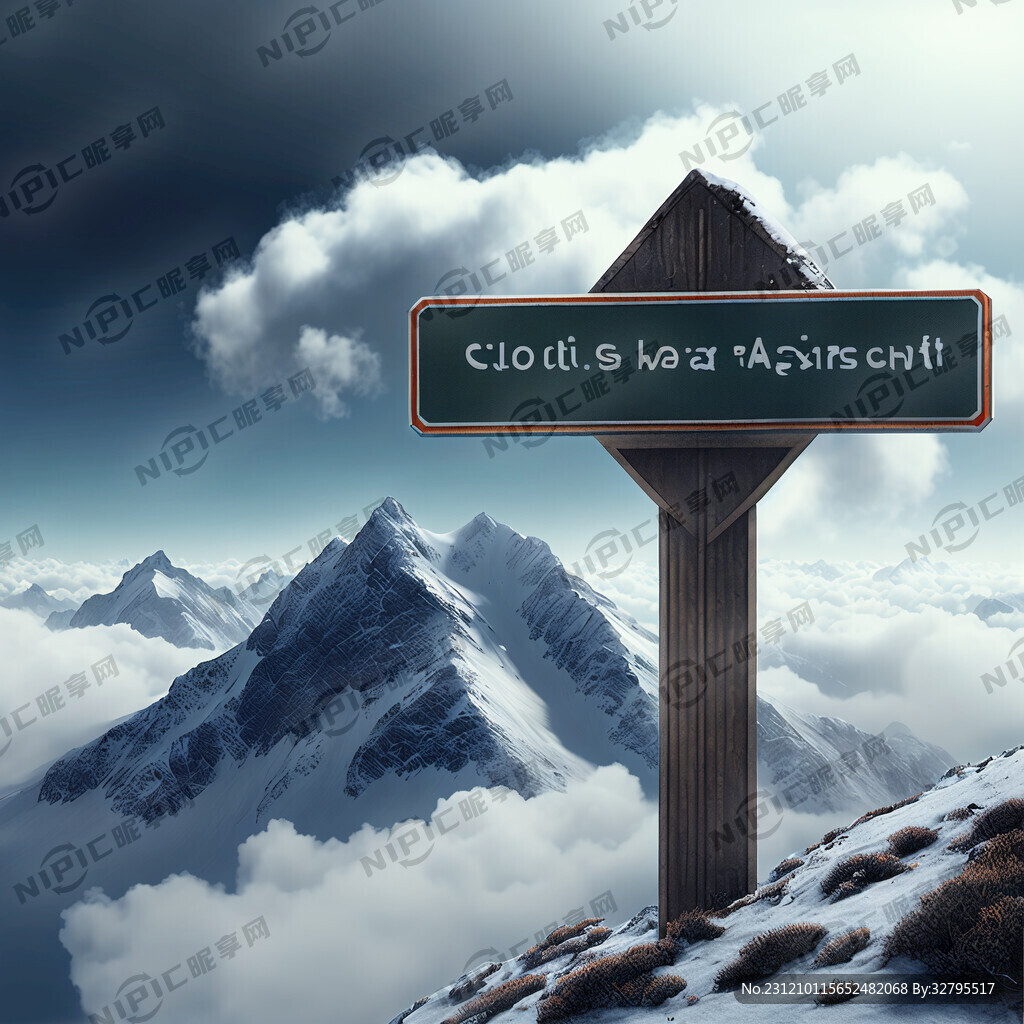 AI创作图有山 有雪 有云海 有路牌nipic.com-昵图网